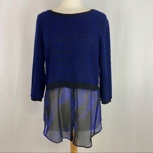 Elie Tahari Blue Black Knit Sweater Crew Neck